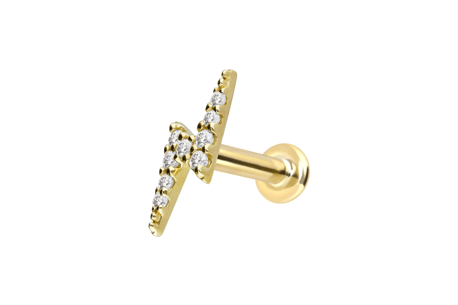 14 Karat Gold Labret Piercing mit Push Fit MOISSANIT-BLITZ